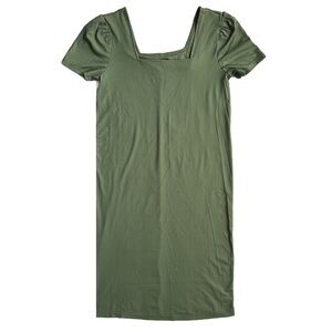 MAMALICIOUS OLIVE GREEN SQUARE NECK SHORT SLEEVED RIBBED FITTED MATERNITY DRESS